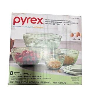 Pyrex Round Colored Glass Mixing Bowl With Lids 8 Piece Set
